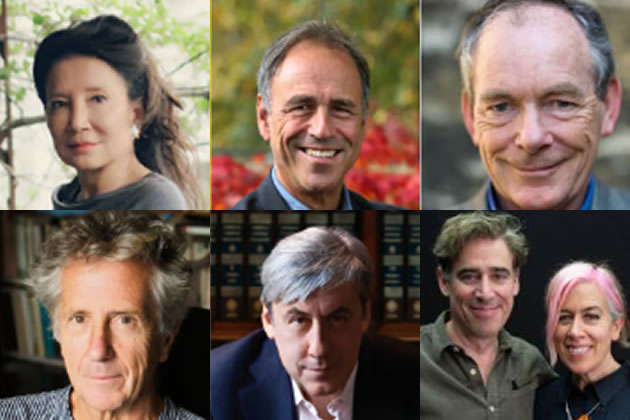 Clockwise from top left: Yung Chang, Anthony Horowitz, Simon Jenkins, Stephen and Anita Mangan, Andrew Graham-Dixon, Blake Morrison