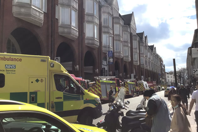 Emergency services outsude Ealing Broadway Shopping Centre
