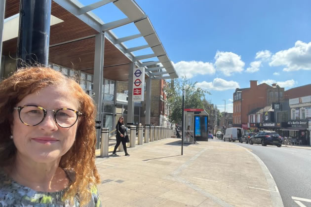 Lib Dem councillor Connie Hersch at Ealing Broadway drop off point 