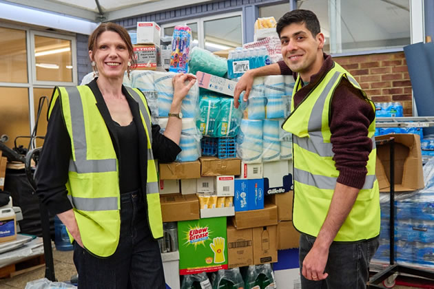 CEO of The Hygiene Bank, Ruth Brock and Helium Capital Founder, Shamir Dawood at Featherstone High School in Southall. Picture: Peter van den Berg