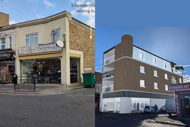 The existing site (left) and the proposed building (right) at 5 Featherstone Road. Picture: AI +R