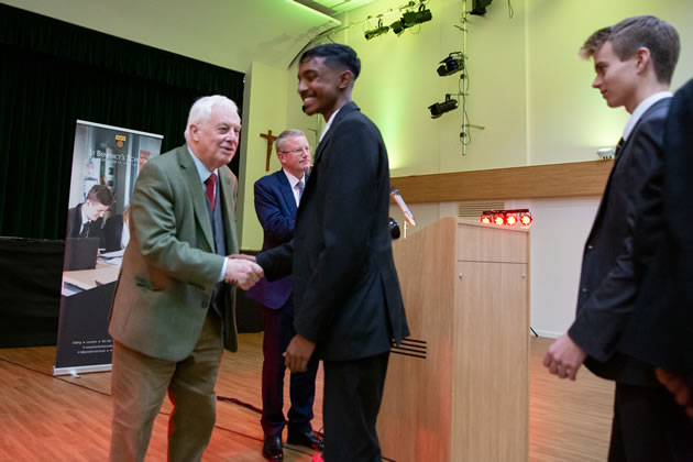 Lord Patten congratulates the scholars at St. Benedict's School