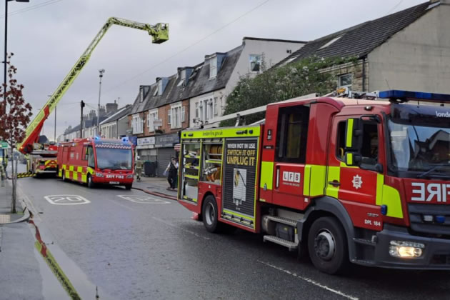 A 32-metre turntable ladder is also being used at the scene