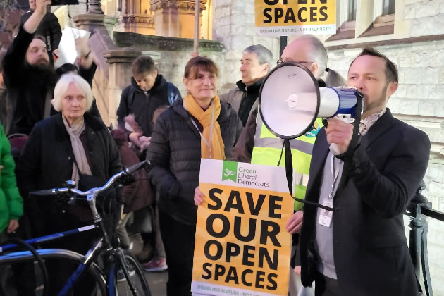 Cllr Gary Malcolm addresses the protest outside Ealing Town Hall 