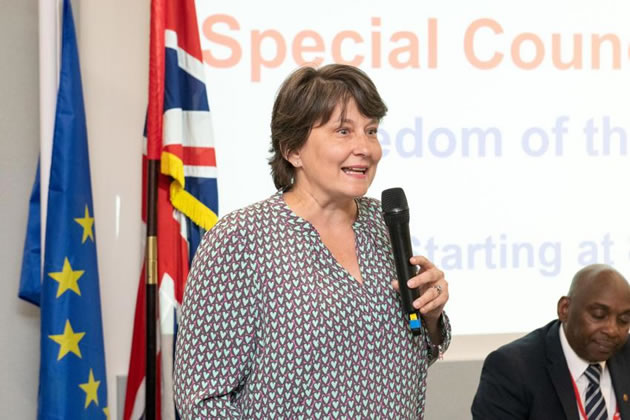 Daphine Aikens making her acceptance speech after receiving the Freedom of the Borough