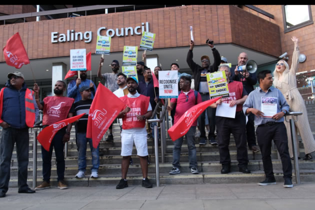 Striking workers protesting outside the Ealing Council Cabinet meeting