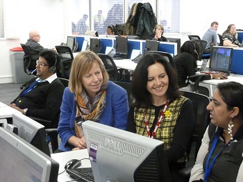 Ruth and Caroline at The Energy Saving Trust in Chiswick chatting to an agent