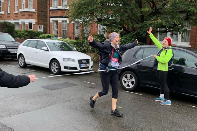 Ruth Cadbury MP crosses the finish line 