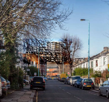 How tower blocks will look from Wellesley Road, Chiswick 